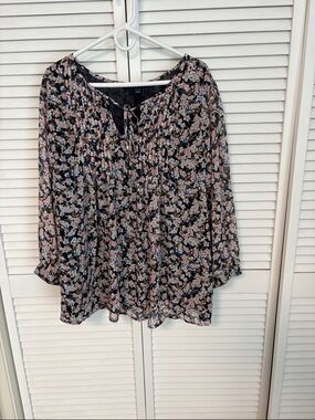 Tommy Hilfiger Black Floral Blouse with 3/4 Sleeve 2X